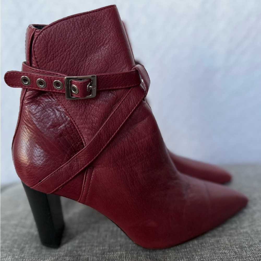 PAIGE Camille Cabernet Red Leather Pointed Toe Ankle Boots 8.5